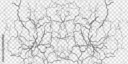 Ground cracks, breaks on land surface from earthquake isolated on transparent background. Vector realistic set of fissure in ground, crevices from disaster or drought, black fractures top view