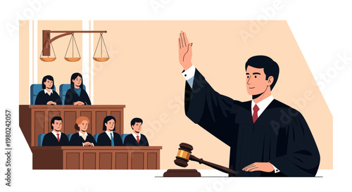 Judge swears in witness in courtroom with jury during legal proceedings in afternoon session