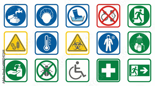 Collection of various health safety hazard warning and directional signs. EPS Editable. Vector Illustrations.