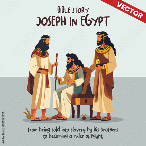 Joseph In Egypt Bible Story Vector Illustration, Joseph Interpreting Dreams for Pharaoh, Biblical Narrative of Wisdom and Favor in Ancient Egyptian Court Scene