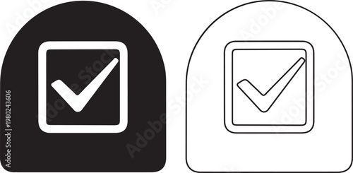 Checkmarks in rounded squares on black and white backgrounds
