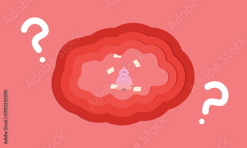 Confusion and uncertainty concept with abstract brain and question marks. Symbolic illustration of doubt, decision making, and unclear thoughts. Suitable for psychology, problem solving, and mental he