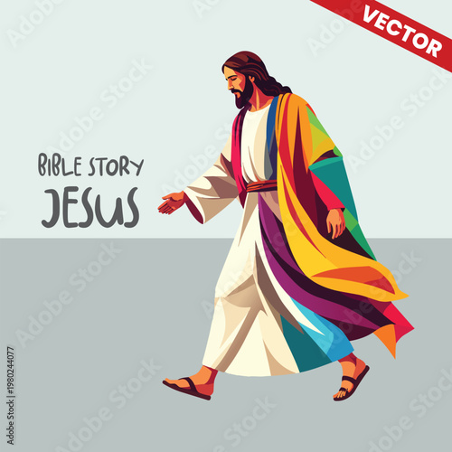 Photos Colorful Abstract Jesus Christ Walking Vector Illustration for Contemporary Chri
