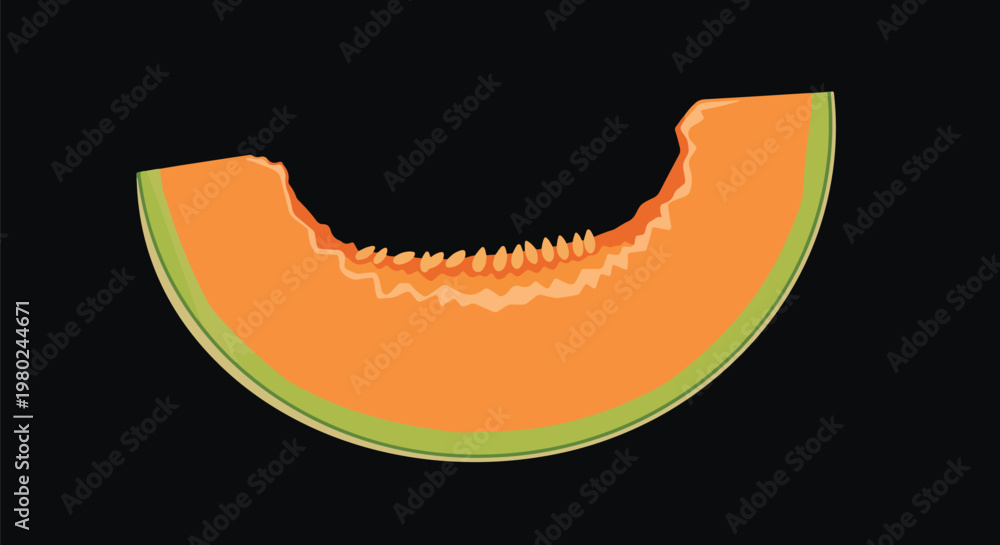 Fototapeta premium Pixel Art Cantaloupe Melon Slice With Orange Flesh Isolated Vector On Black Background