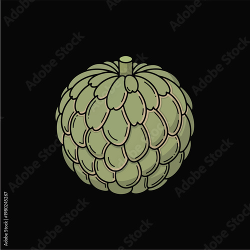 Pixel Art Custard Apple Green Fruit Isolated Object Black Background