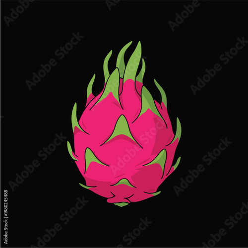 Pixel Art Dragon Fruit Pink And Green Isolated On Black Background