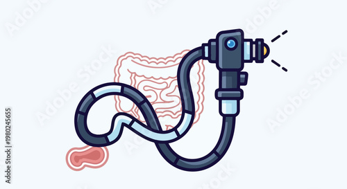 Pixel Art Endoscope Medical Diagnostic Tool On Blue Background