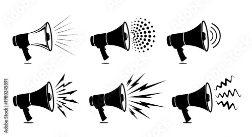 Megaphone Sound Waves Vector Icons – Volume & Broadcast Signals