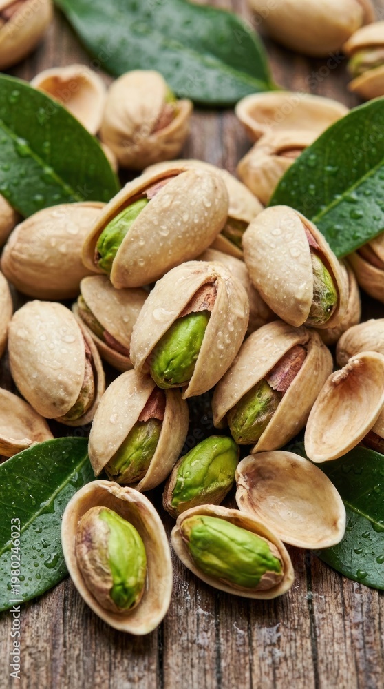 Fototapeta premium Fresh Pistachio Nuts with Green Kernels