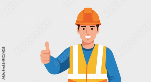 Smiling Male Construction Worker Giving Thumbs Up.