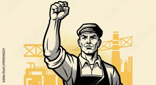 Strong Industrial Worker Raising Fist In Solidarity.