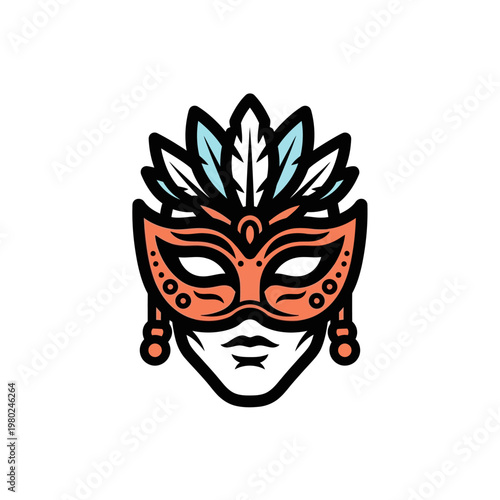 Vibrant Carnival Mask with Feathers and Beads.