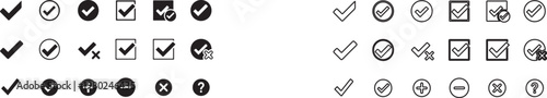 Collection of various checkmark and verification icons on white background