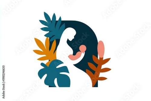 Mother holding baby with plants in background during daytime in a bright setting