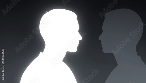 Two Human Silhouettes Facing Each Other on Dark Background
