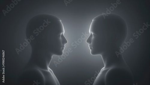Two Human Silhouettes Facing Each Other on Dark Background
