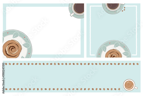 コーヒーとシナモンロールのカフェ風フレームセット