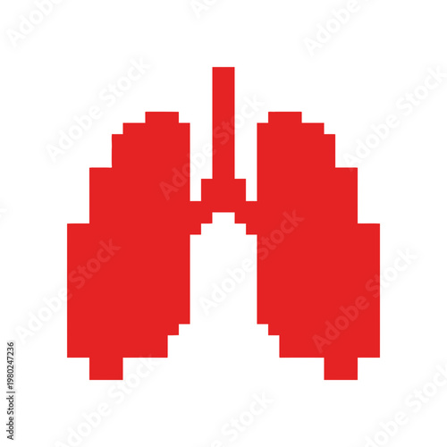 Pixel art icon represents human lungs with trachea in red
