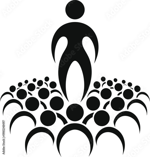 Powerful leader standing above crowd minimalist silhouette representing authority influence confidence business leadership hierarchy and professional success concept illustration design