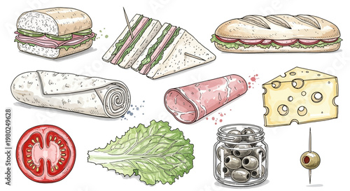 Delicious sandwich ingredients on display.