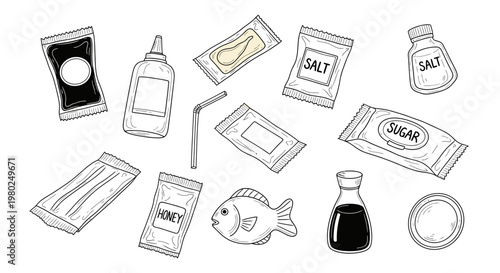 Food ingredients and condiments illustration.