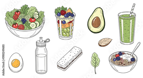 Healthy food and drink ingredients.