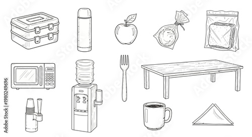 Office and food still life sketch.