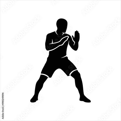 Silhouette of a male athlete in a fighting stance ready for action.