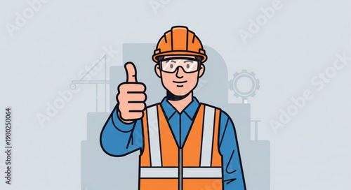 Construction Worker Wearing Safety Gear Giving Thumbs Up.