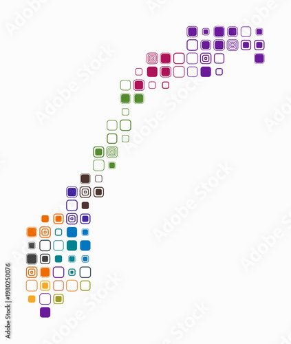 Norway, shape of the country build of colored cells. Digital style map of the Norway on white background. Large size rounded square blocks. Trending vector illustration.