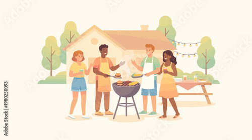 Casual Summer BBQ Party with Friends and Grill Lifestyle Scene