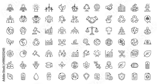 Large ESG icon mega pack environmental social governance editable stroke vector set isolated on white background