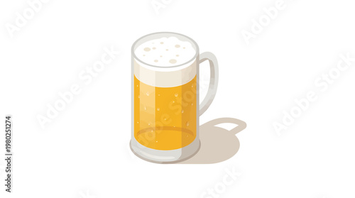 Refreshing, bubbly amber lager beer in a tall clear glass mug with a foamy head, perfect for a casual toast and celebration