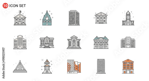 City buildings and architectural icons.