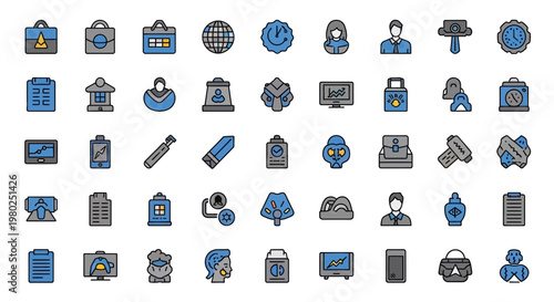 Collection of business and technology icons.