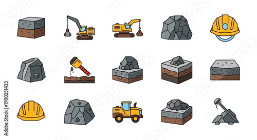 Construction site mining icons and symbols.