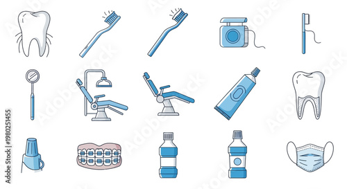 Dental care and hygiene icons set.