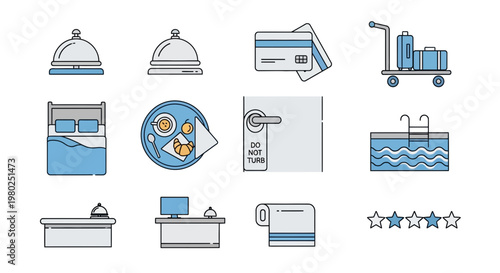 Hotel restaurant service icons set.