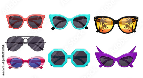 Fashionable Sunglasses Collection A Vibrant Array of Trendy Eyewear Styles for Summer Protection and Accessory Design