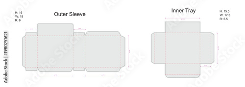 Sliding Drawer Sweet Box Packaging Dieline Template with Outer Sleeve and Inner Tray