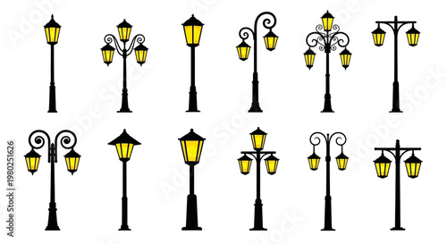 Collection of Vintage and Modern Street Lights and Lampposts for Outdoor and City Lighting Designs