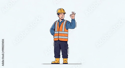 Construction worker wearing hard hat and safety vest.