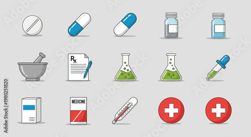 Medical health care pharmacy icons set.