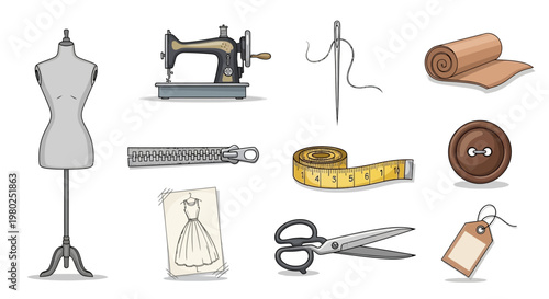 sewing tools and dressmaking equipment.