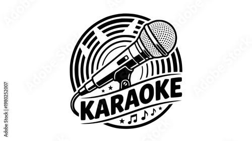 Karaoke microphone vector graphic with music notes illustration