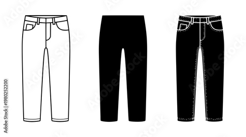 Vector graphic illustration of various pant styles and designs