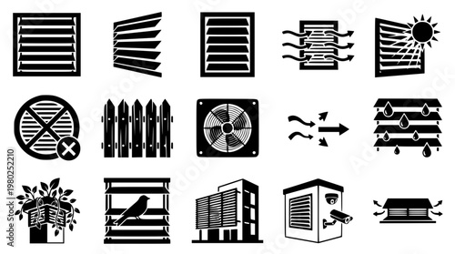 Various ventilation system and shutter designs in a graphic