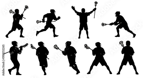 Silhouettes of Lacrosse Players in Various Poses Capturing the Dynamic Spirit of the Sport