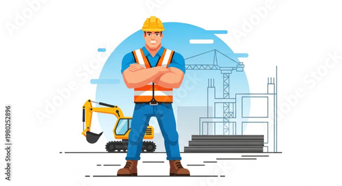 Construction Worker Standing Confidently With Arms Crossed.