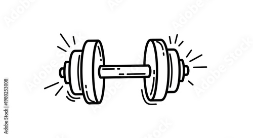Hand drawn fitness dumbbell icon with radiating energy